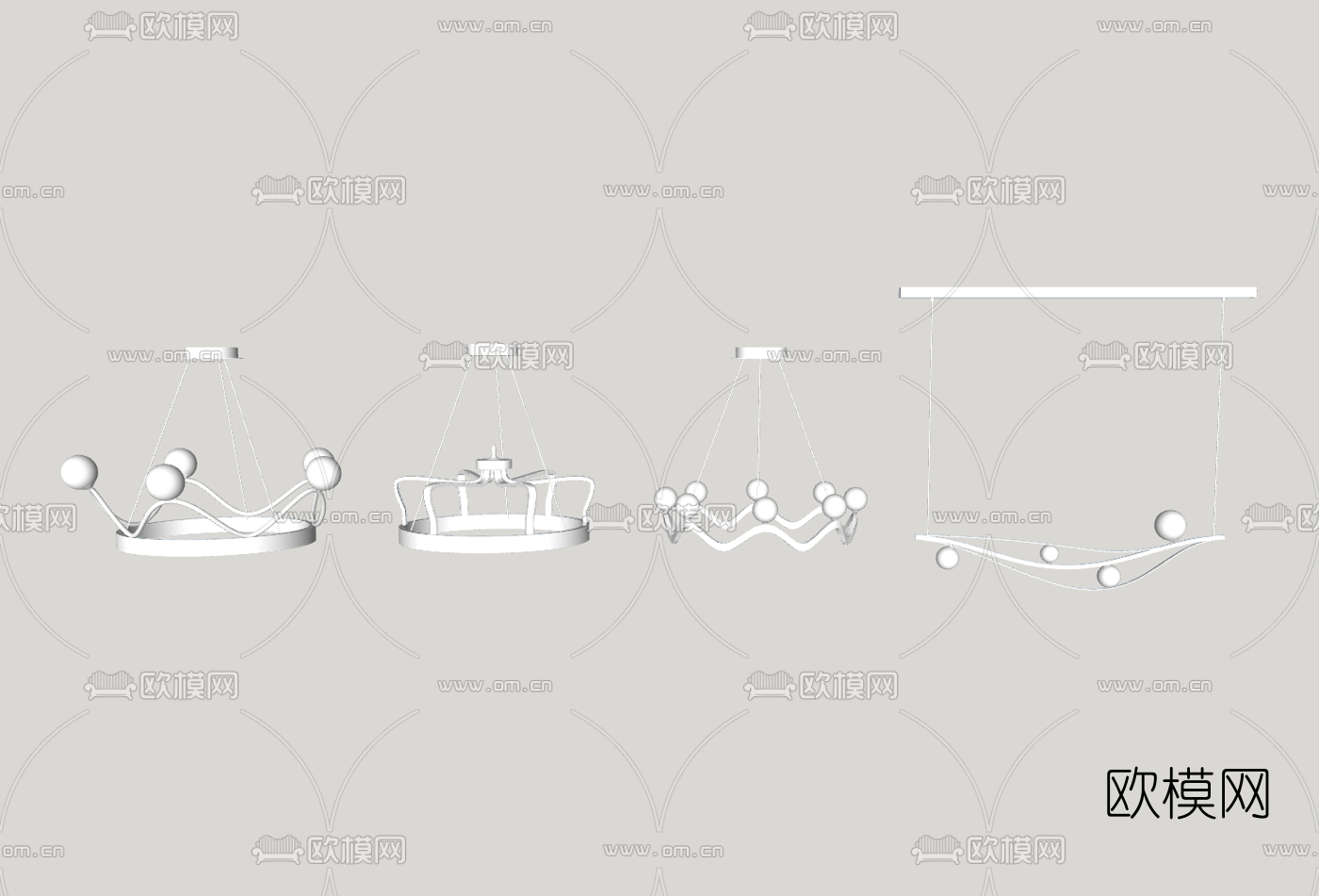 北欧金属球形吊灯su模型下载（渲染图3）