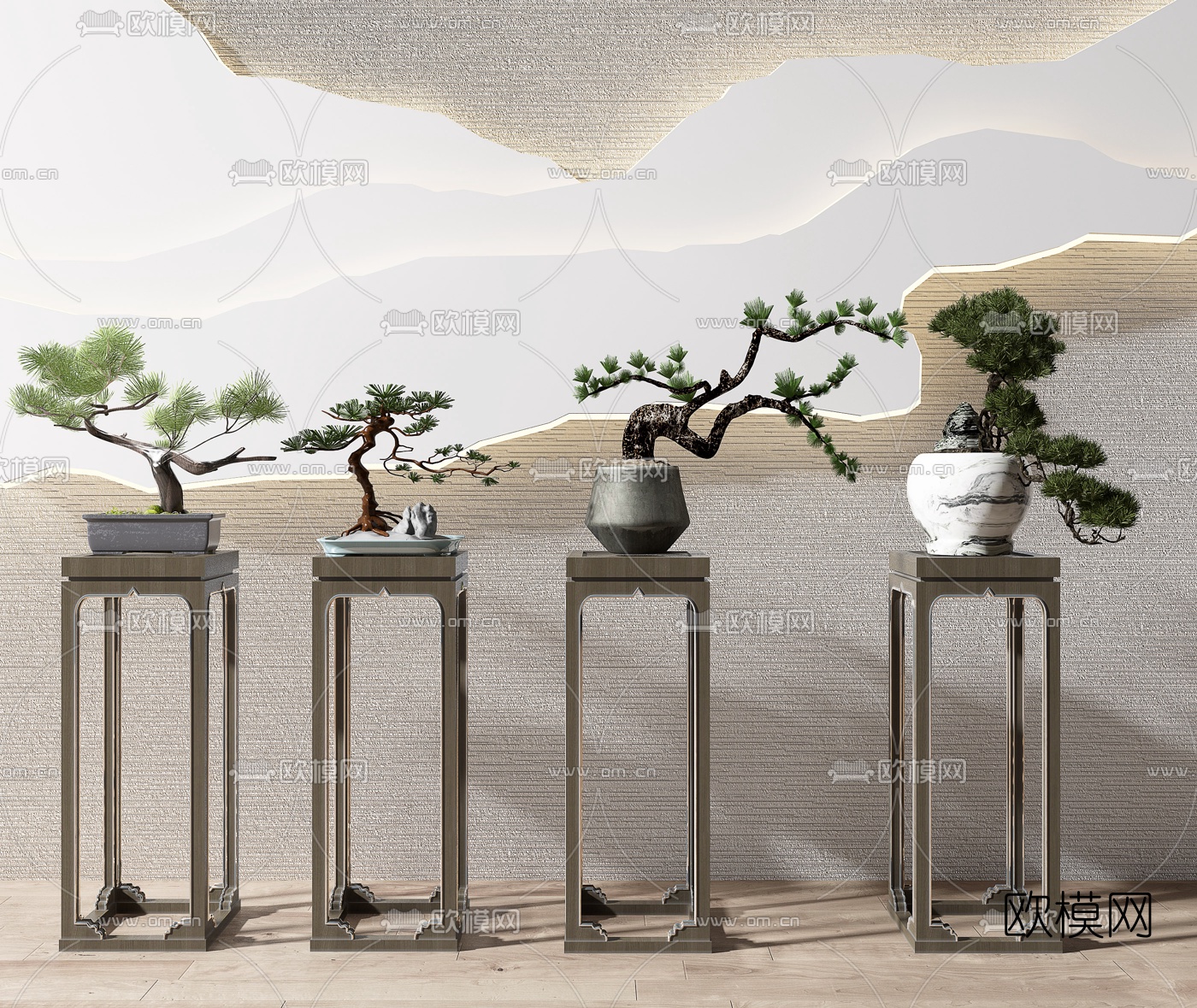 新中式松树盆景盆栽3d模型下载