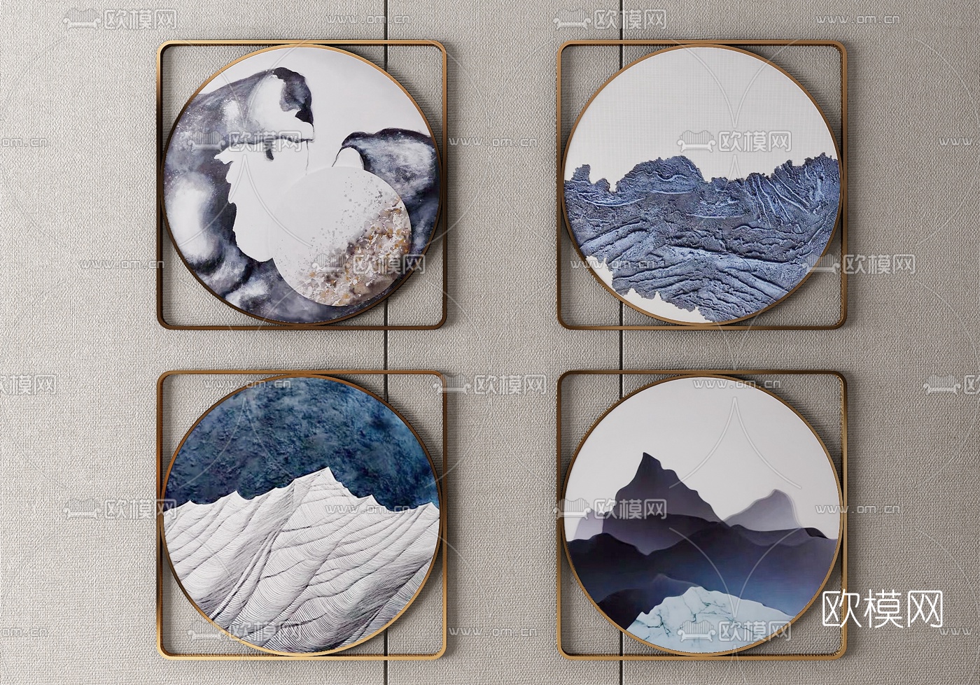 新中式金属装饰画挂件3d模型下载