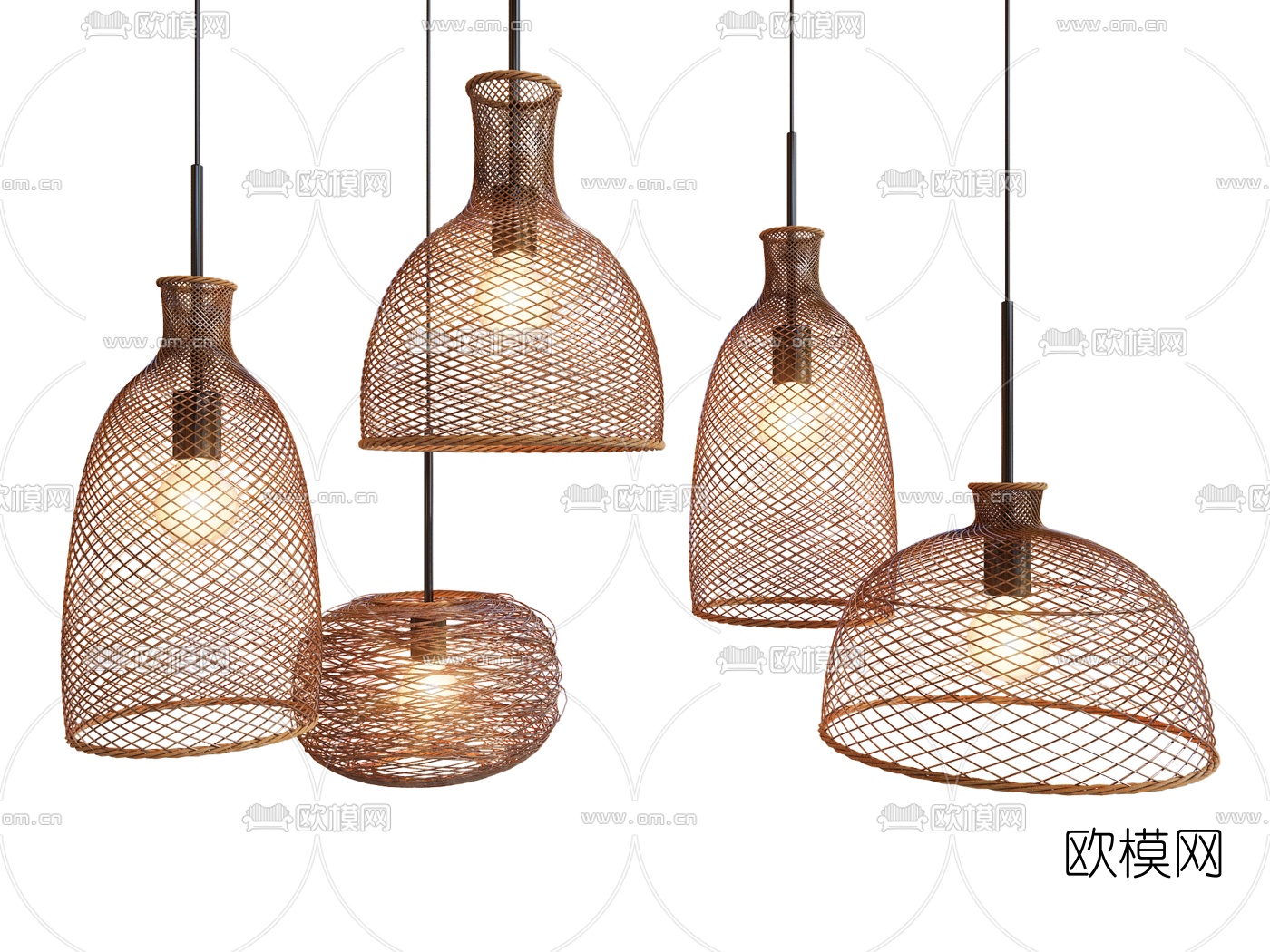 自然风竹编吊灯3d模型下载