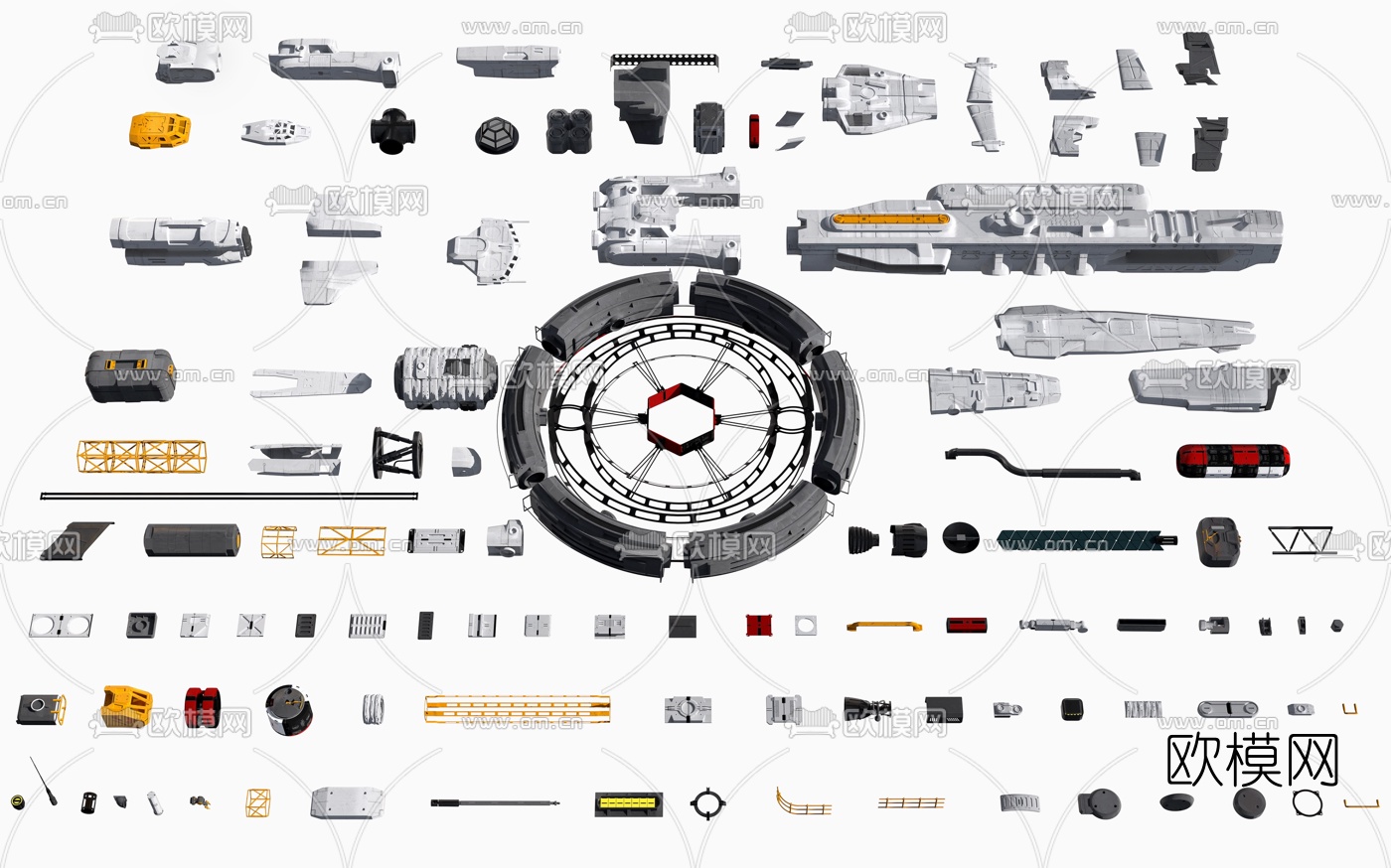 现代未来科幻飞船零部件3d模型下载（渲染图1）