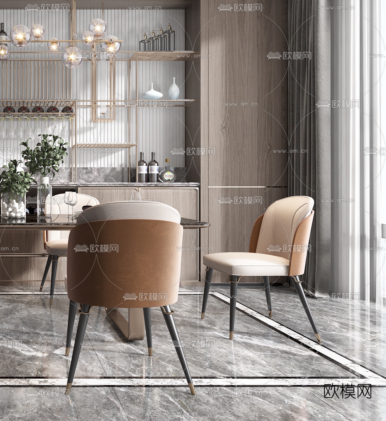 现代轻奢餐桌椅3d模型下载（渲染图4）