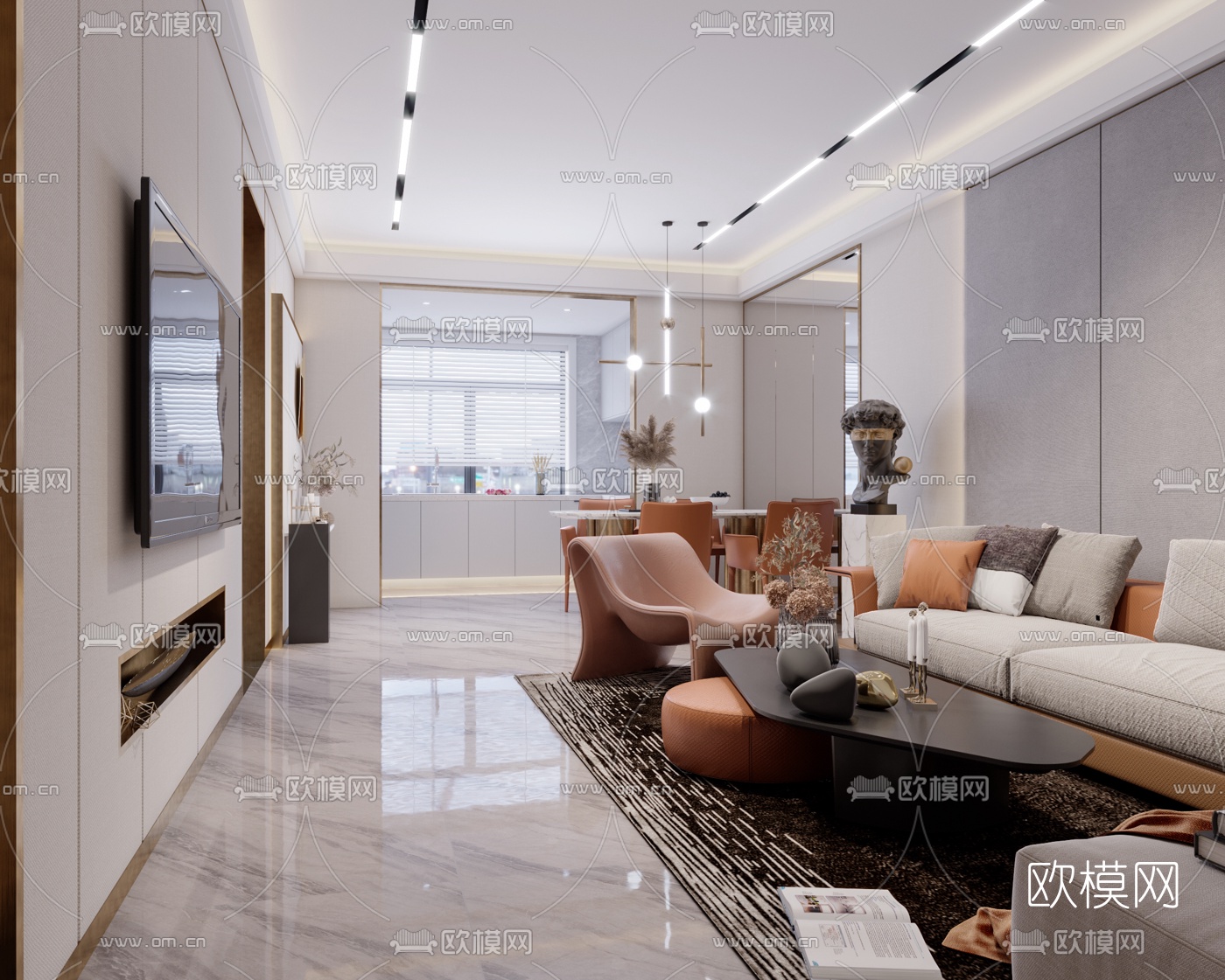 现代客厅餐厅3d模型