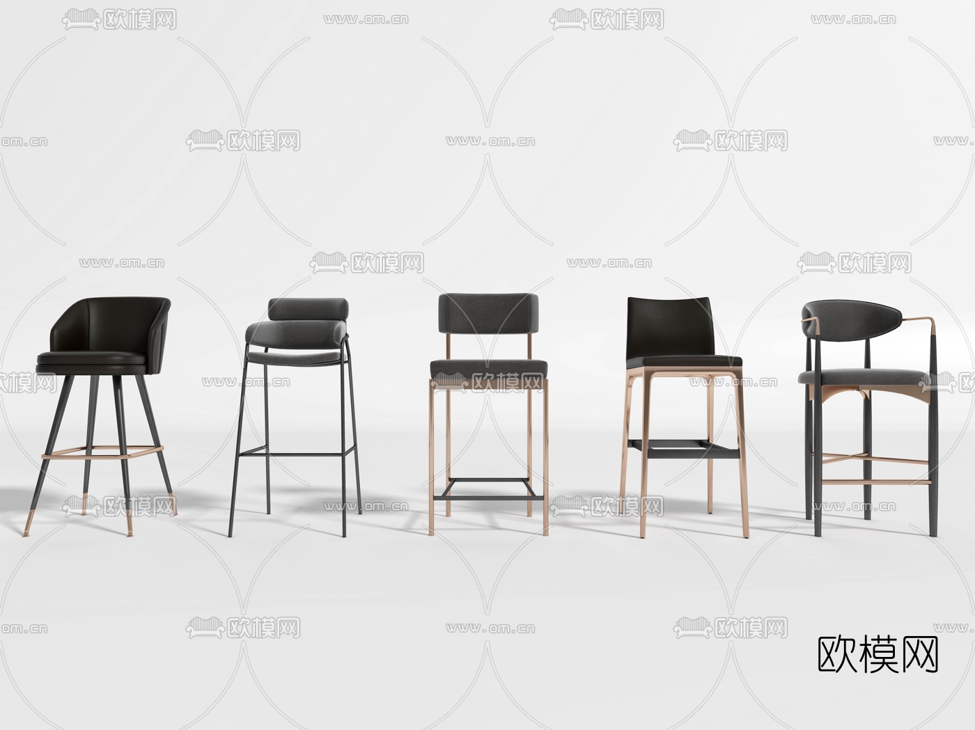 现代靠背吧台椅3d模型下载（渲染图1）