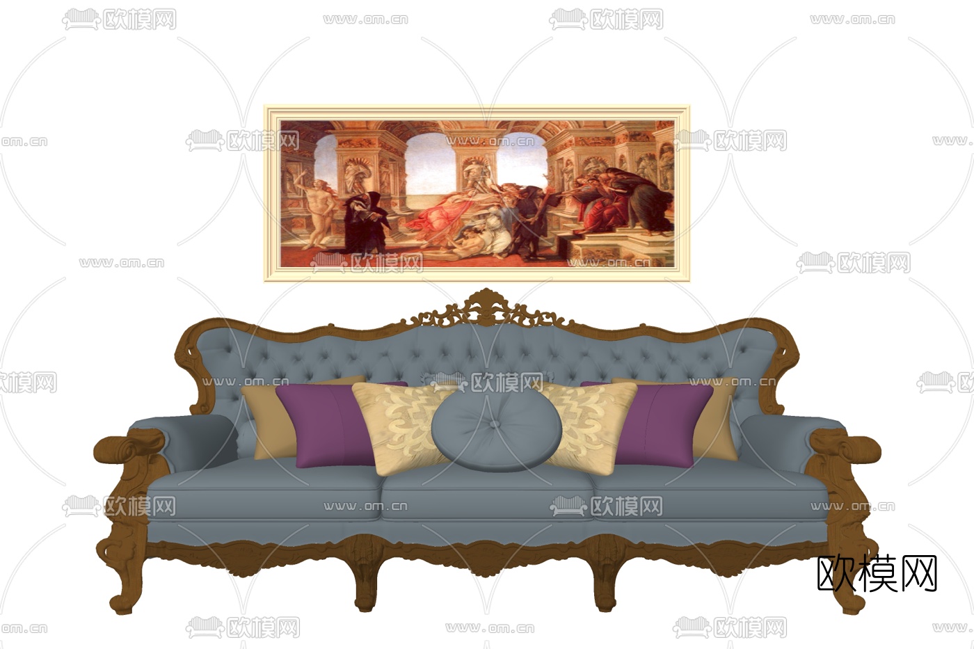 美式布艺多人沙发su模型下载