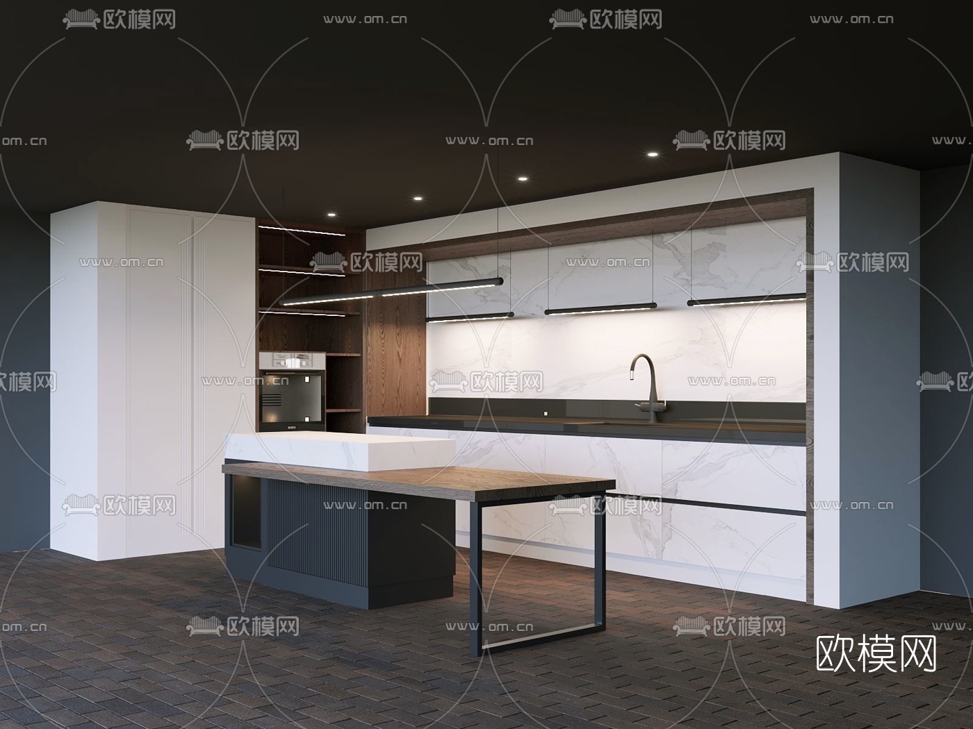 现代橱柜中岛台3d模型