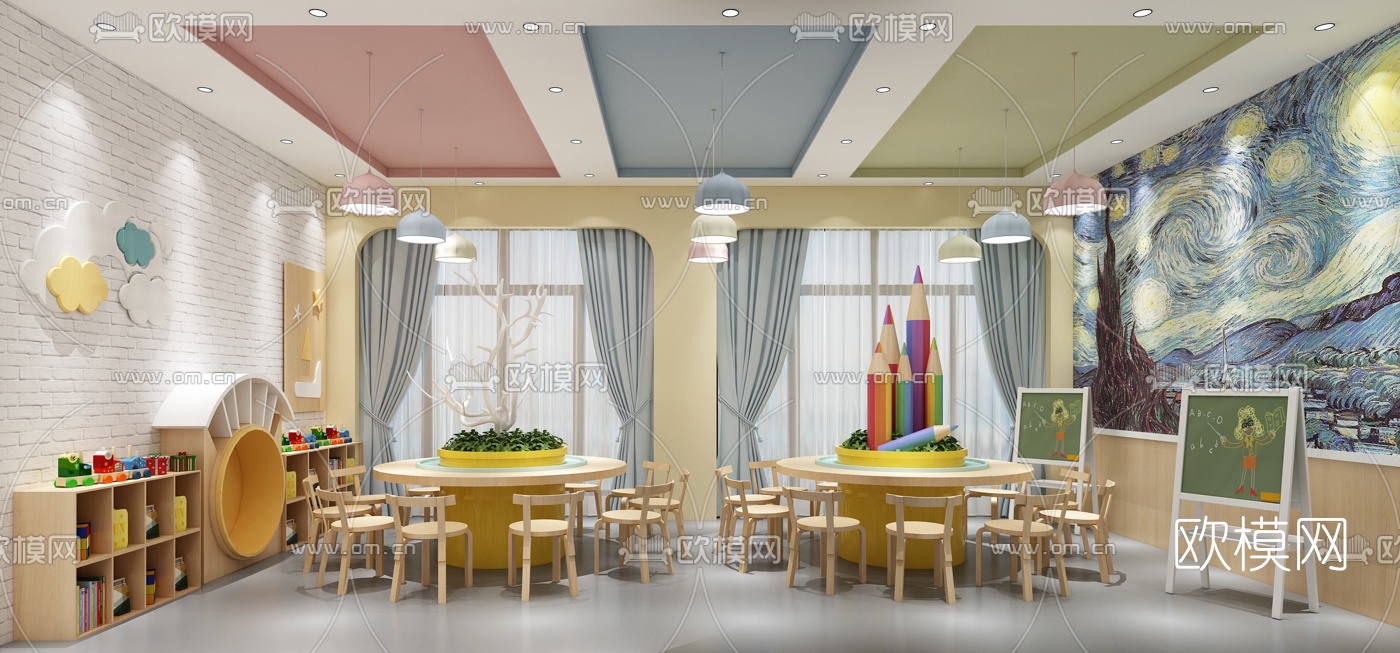 现代幼儿园早教中心3d模型下载（渲染图1）