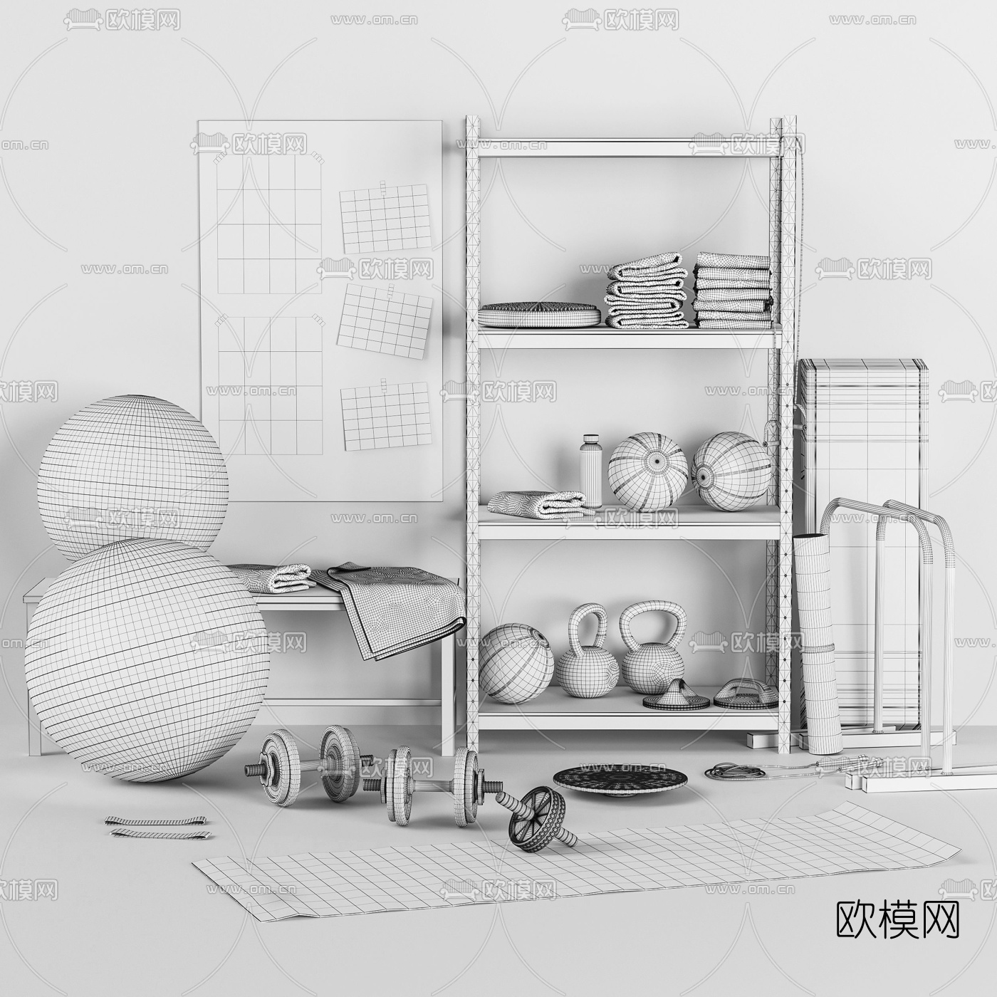 现代瑜伽毯健身设备3d模型下载（渲染图2）