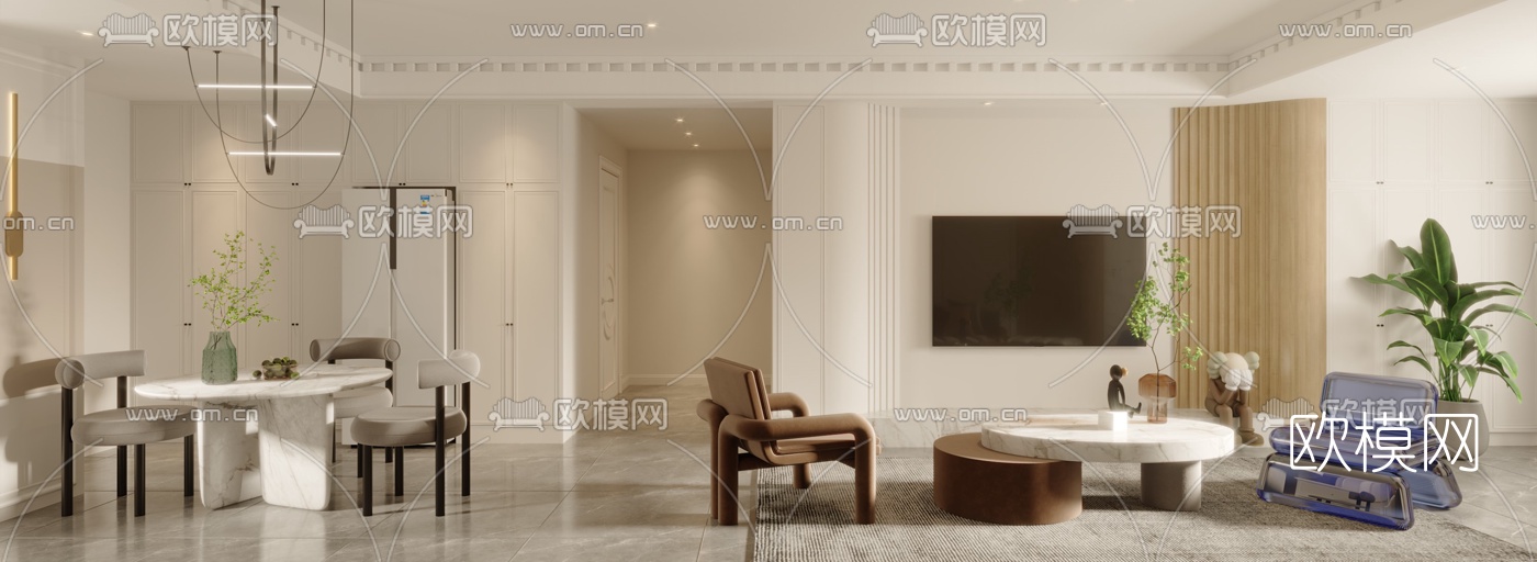 简欧极简客厅餐厅3d模型