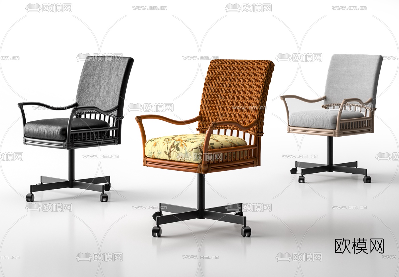 现代藤编办公椅休闲椅3d模型下载