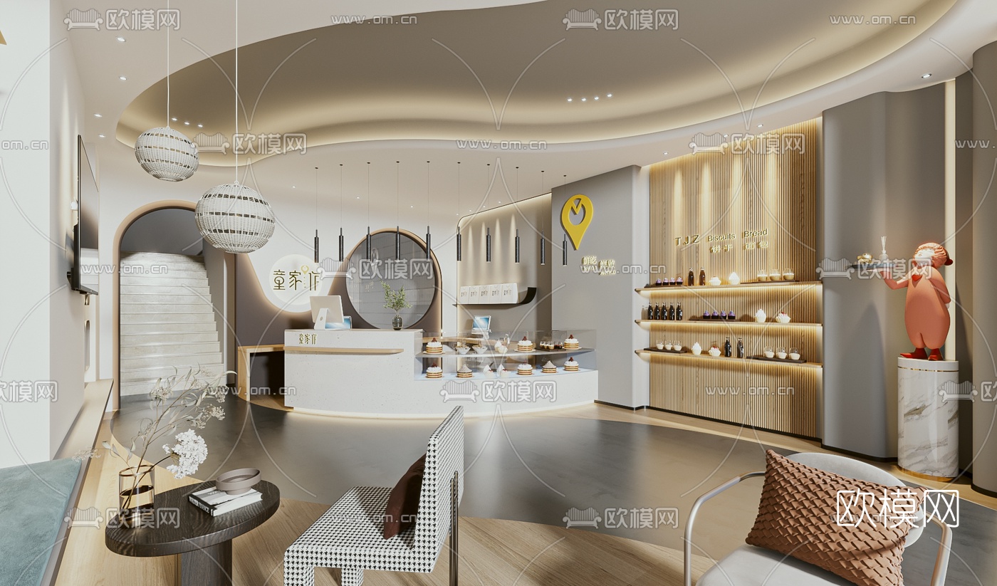 现代甜品店面包店3d模型下载（渲染图3）