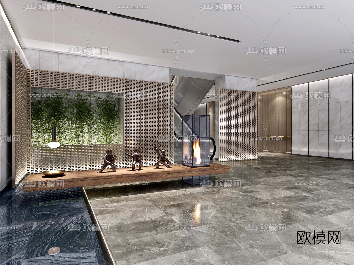 新中式酒店玄关走廊过道3d模型