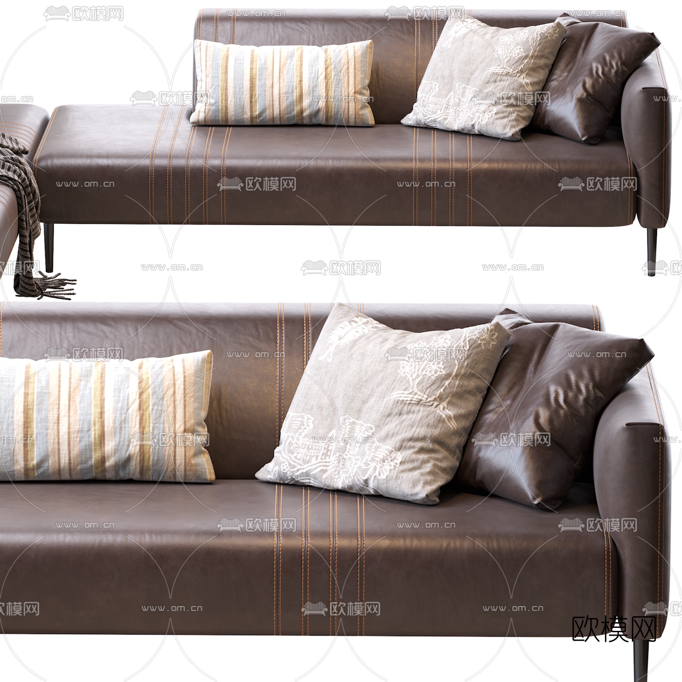 现代皮革转角沙发3d模型下载（渲染图2）