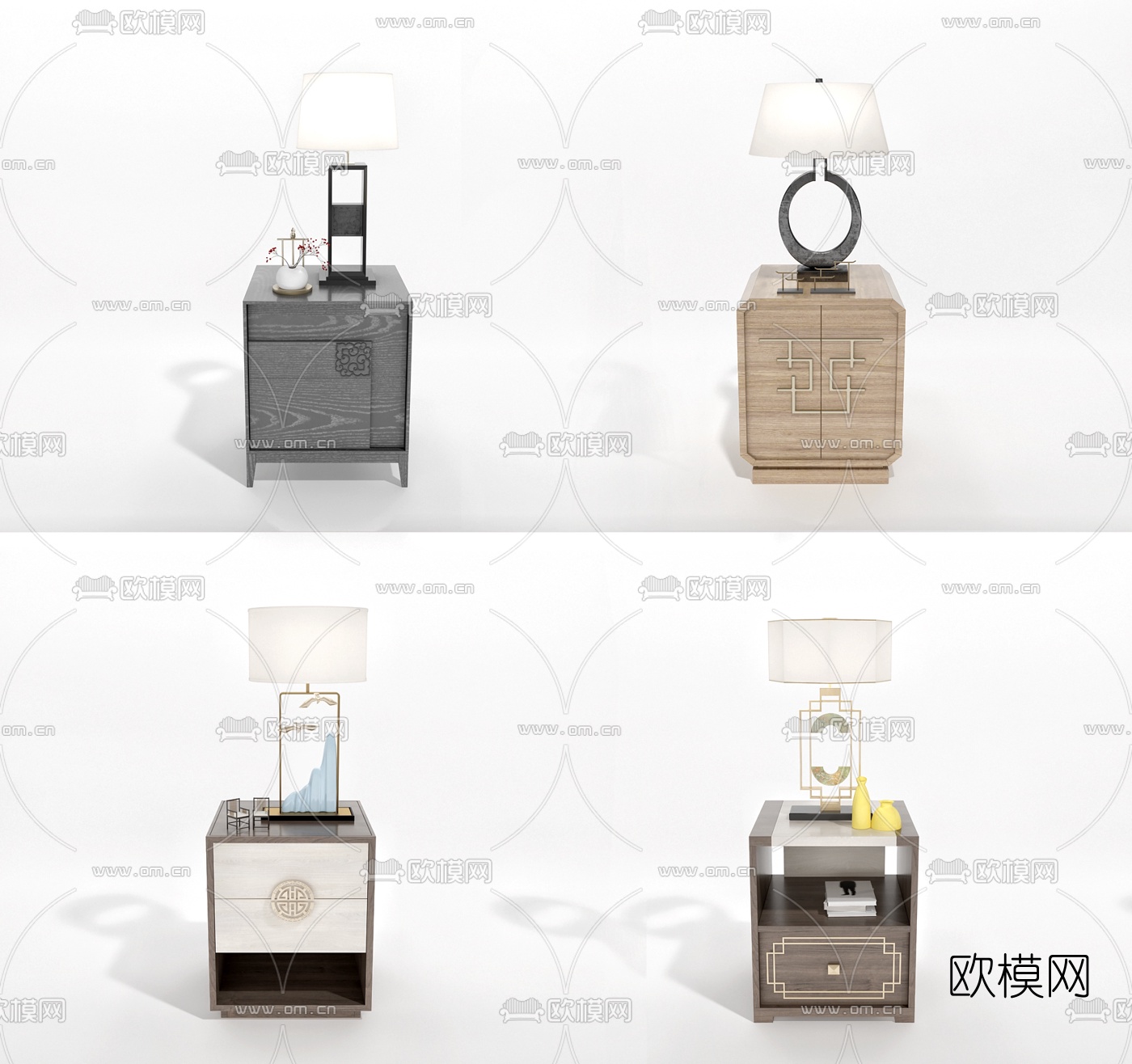 新中式实木床头柜3d模型下载