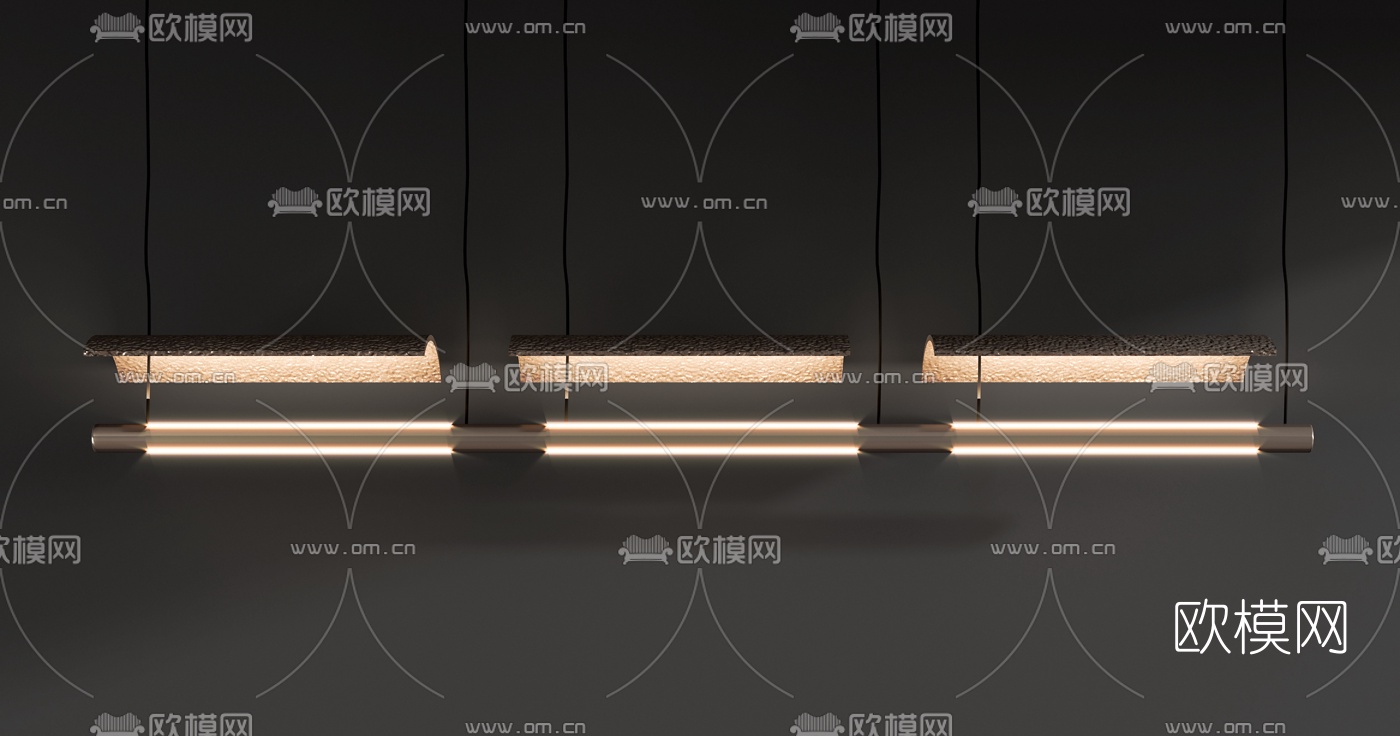 现代办公长条形吊灯3d模型下载（渲染图2）