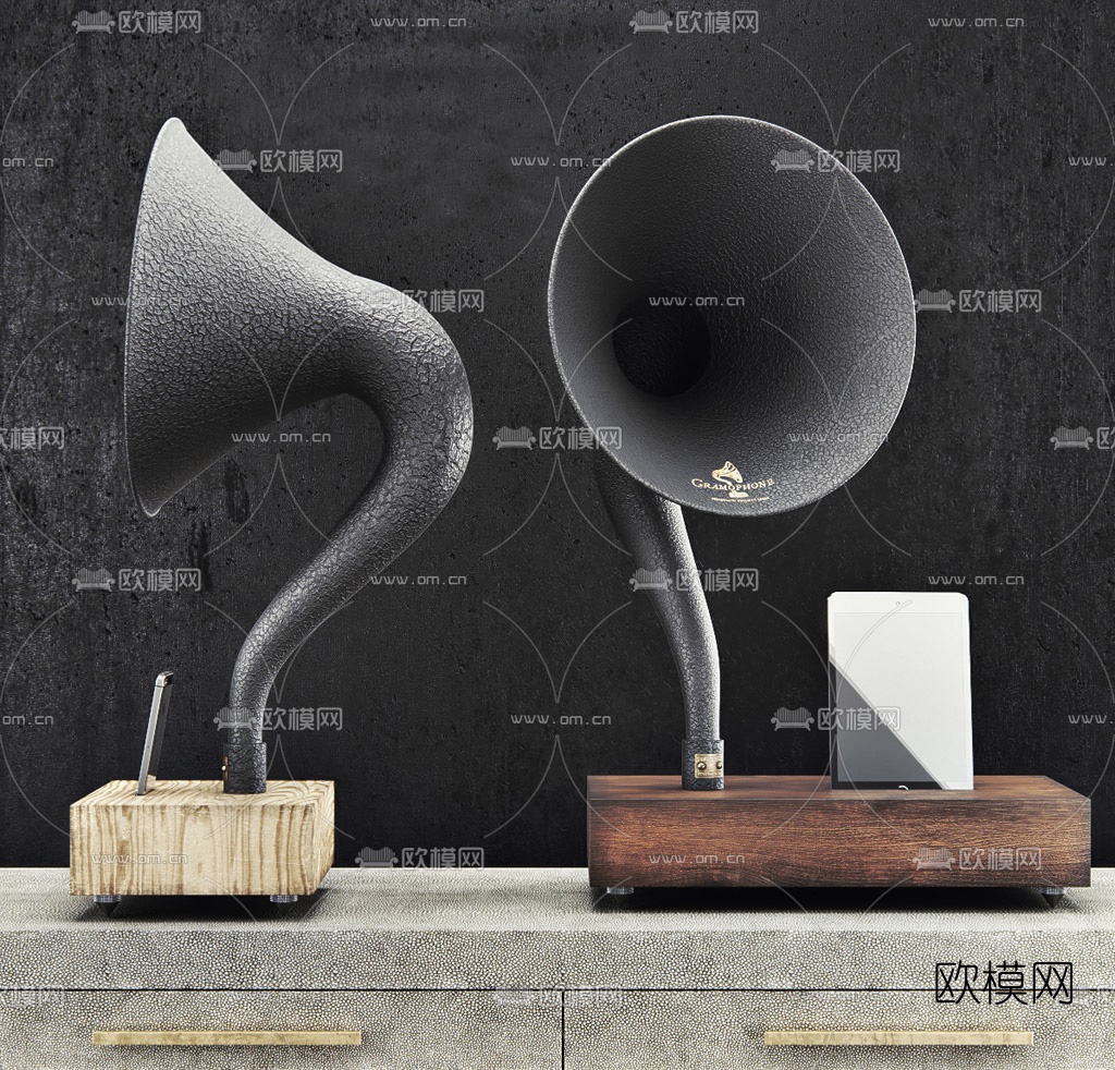 工业风蓝牙留声机音箱3d模型下载（渲染图8）