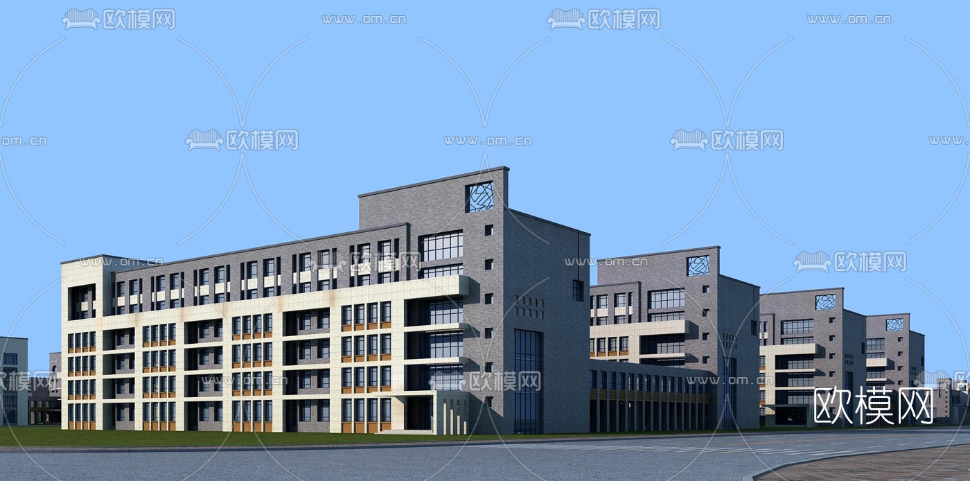 现代学校鸟瞰3d模型