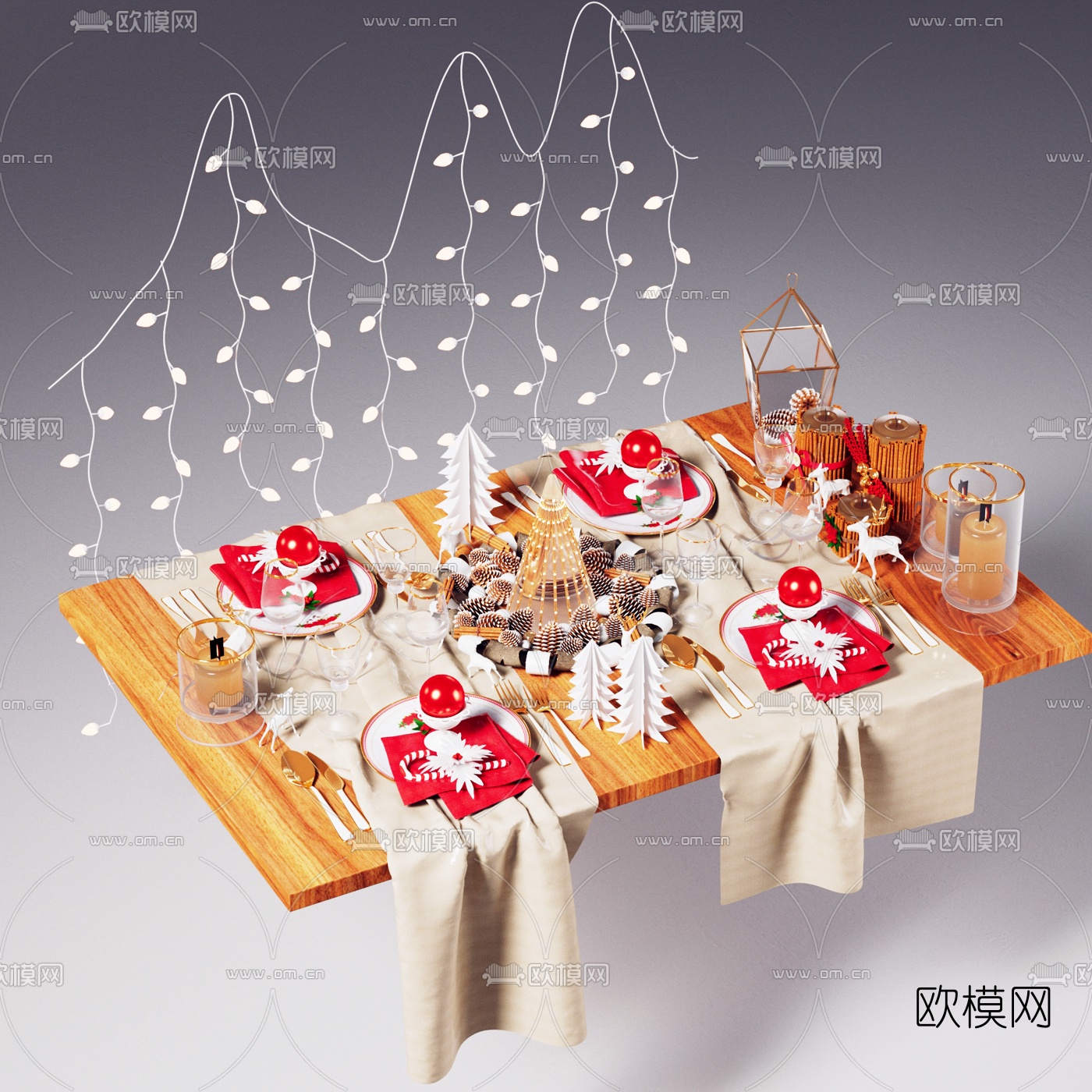 北欧圣诞餐具3d模型下载