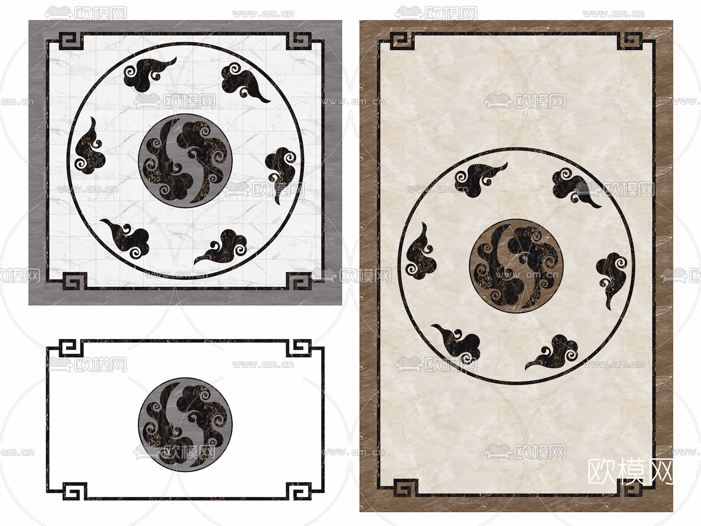 新中式大理石拼花瓷砖3d模型下载