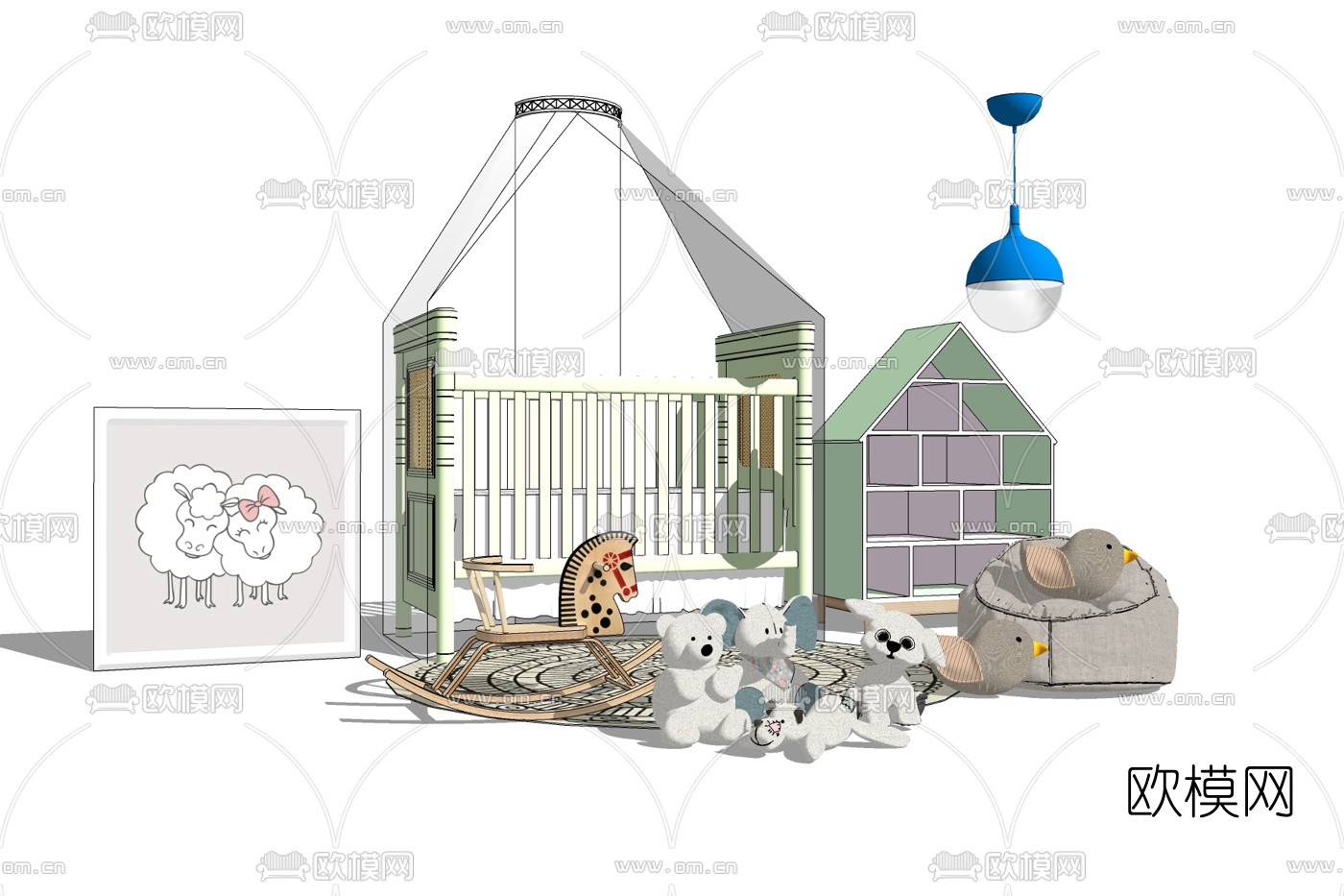 现代儿童床免费su模型下载