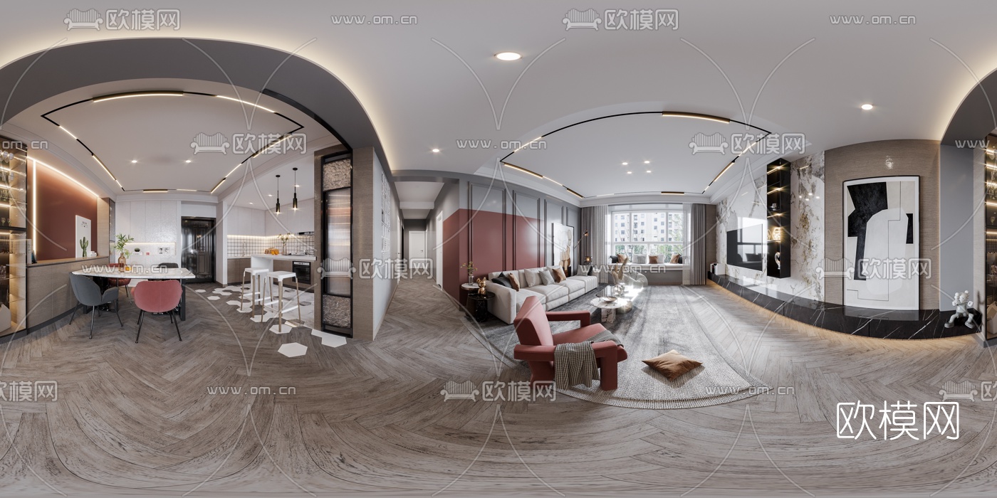 现代轻奢客餐厅vr全景3d模型