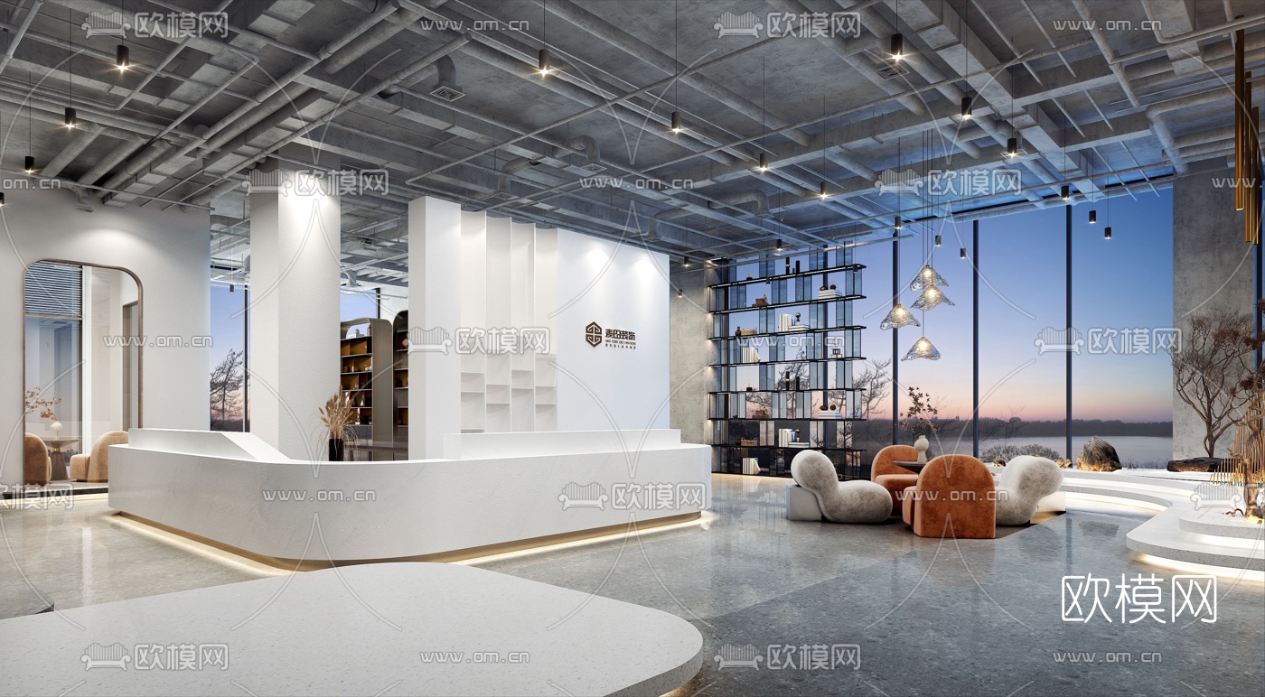 现代装饰公司大堂前台3d模型