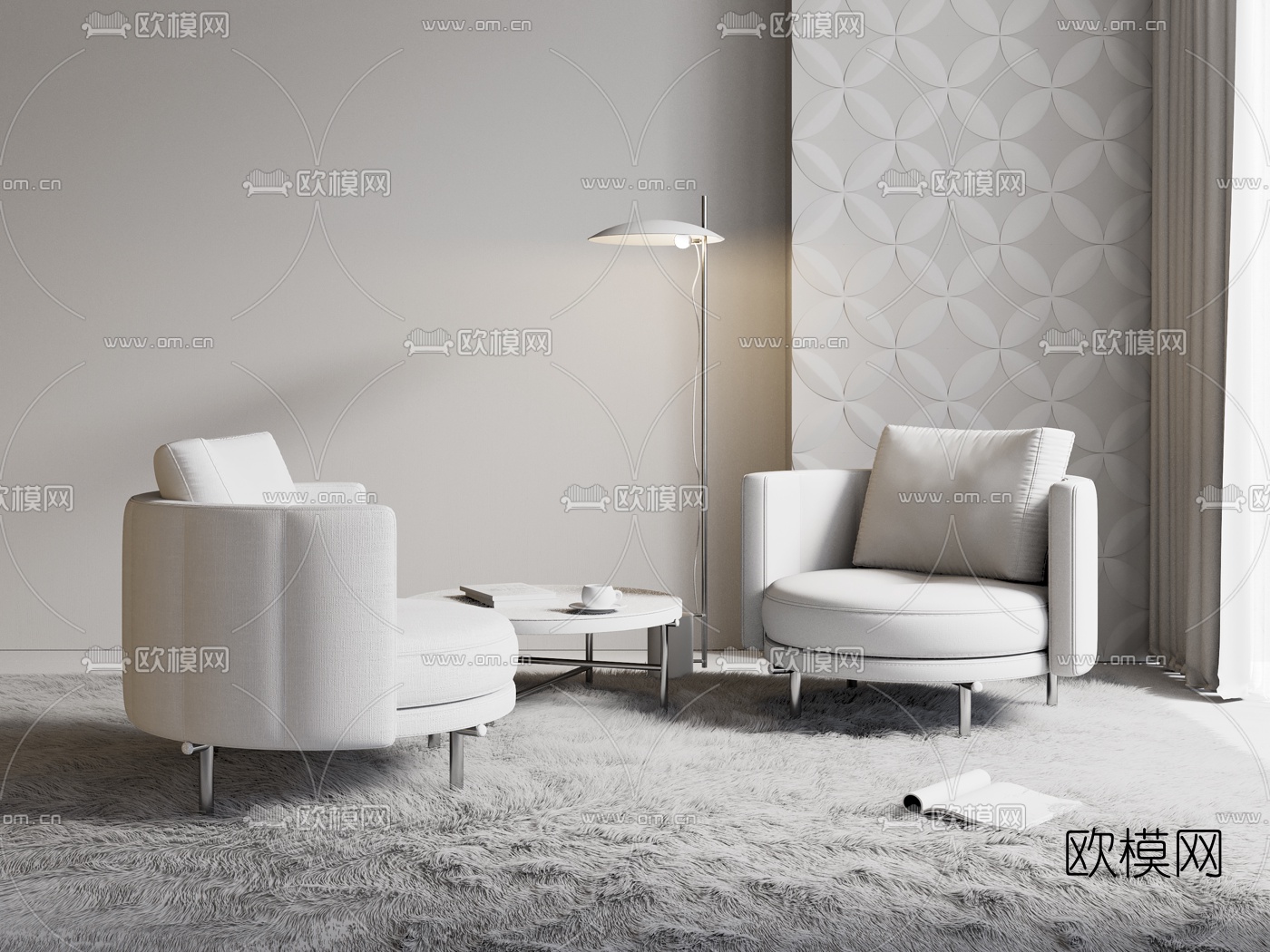 现代布艺休闲沙发角几3d模型