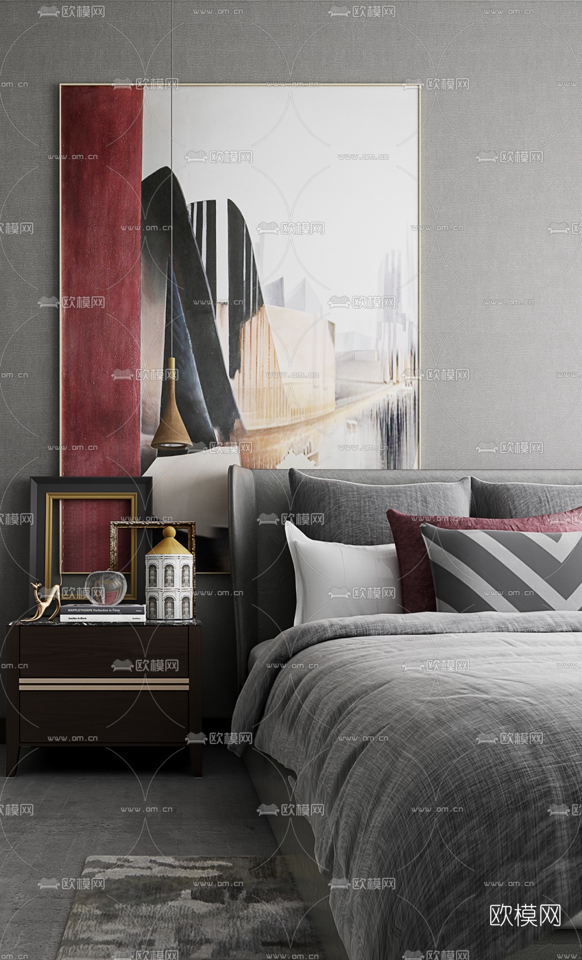 GND设计 现代方形床头柜饰品3d模型下载