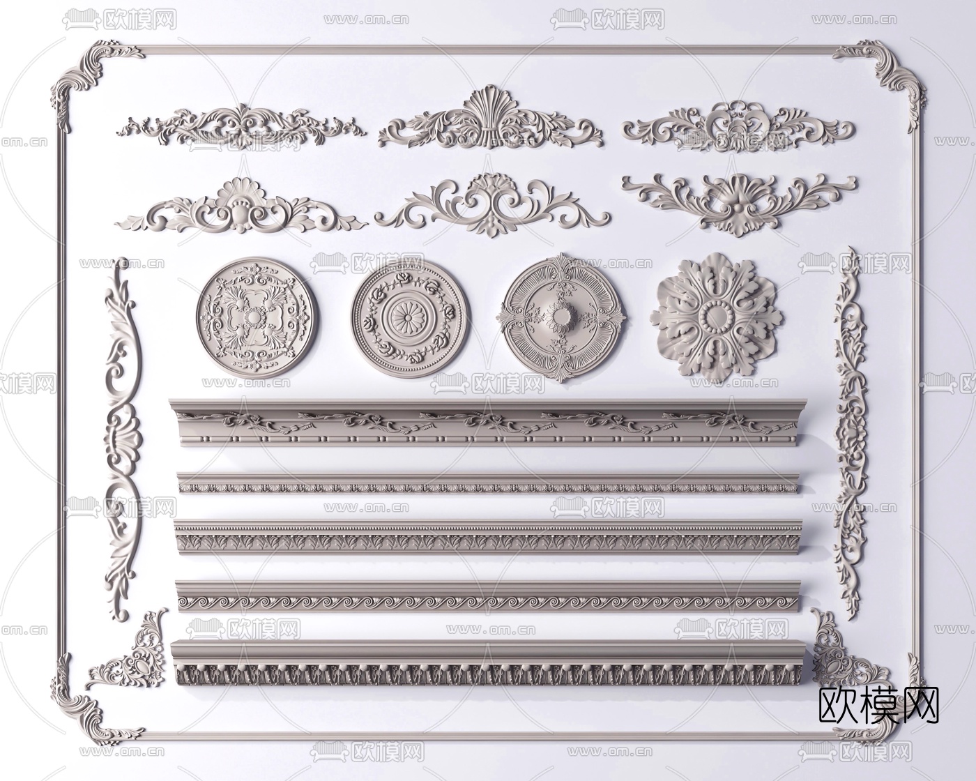 欧式雕花角花石膏线su模型下载（渲染图1）