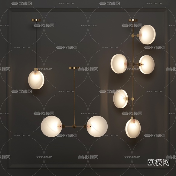 现代金属多头吊灯3d模型下载(渲染图1)