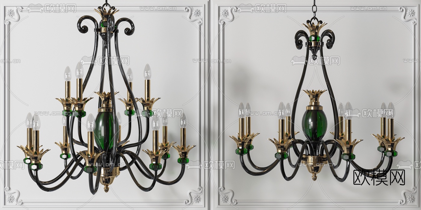 美式烛台吊灯3d模型下载（渲染图3）