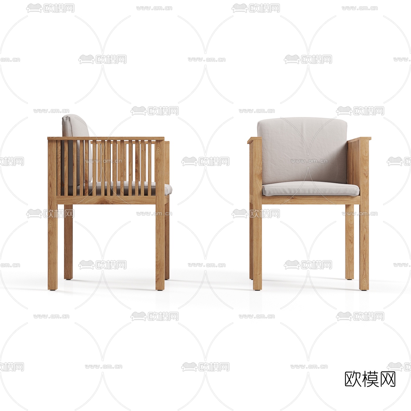 自然风实木单椅3d模型下载（渲染图2）