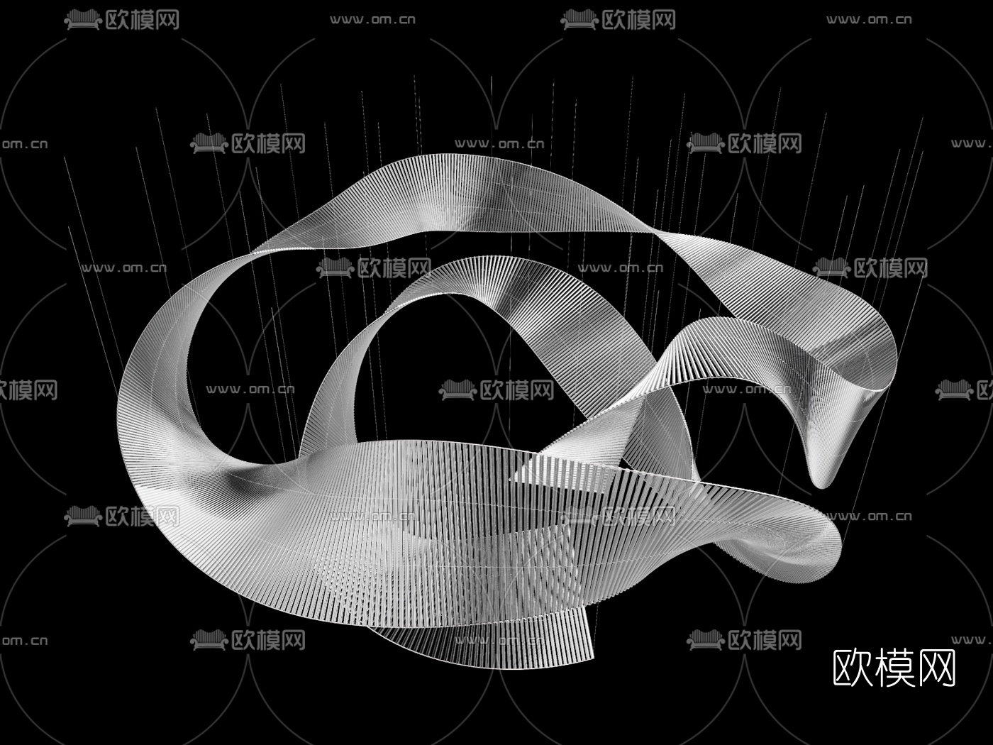 现代水晶飘带装饰灯3d模型下载（渲染图1）