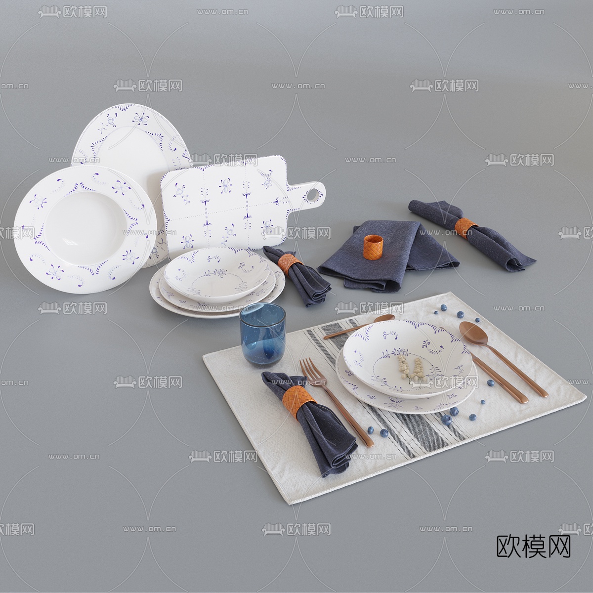 北欧盘碟杯餐具3d模型下载（渲染图1）