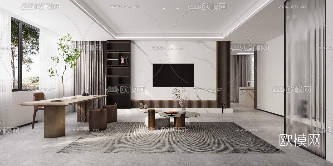 现代极简客厅餐厅3d模型
