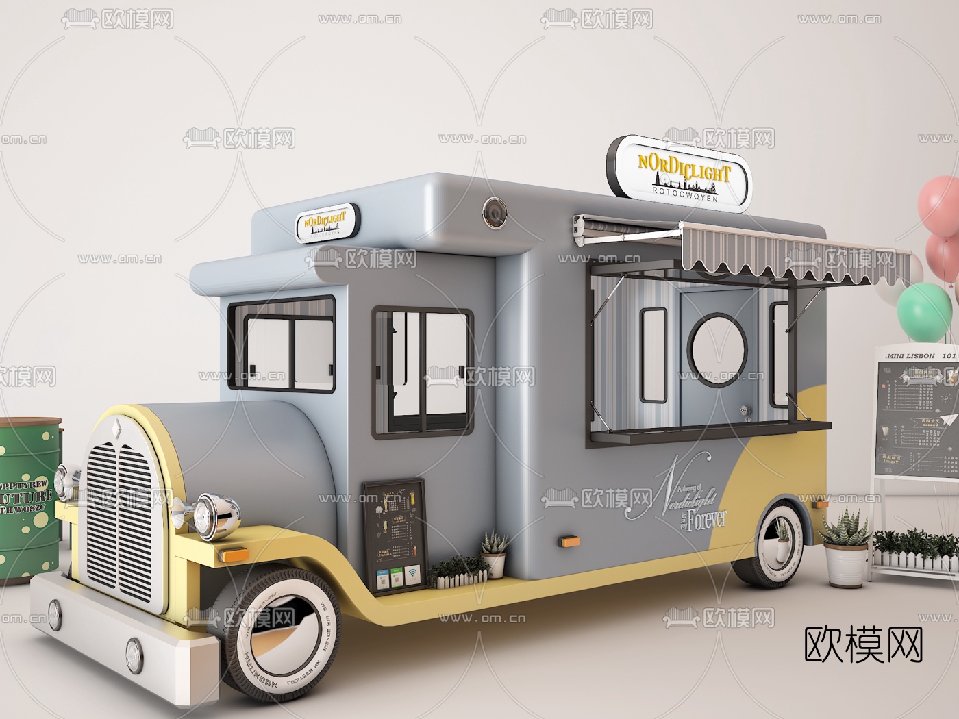 现代移动快餐车3d模型下载