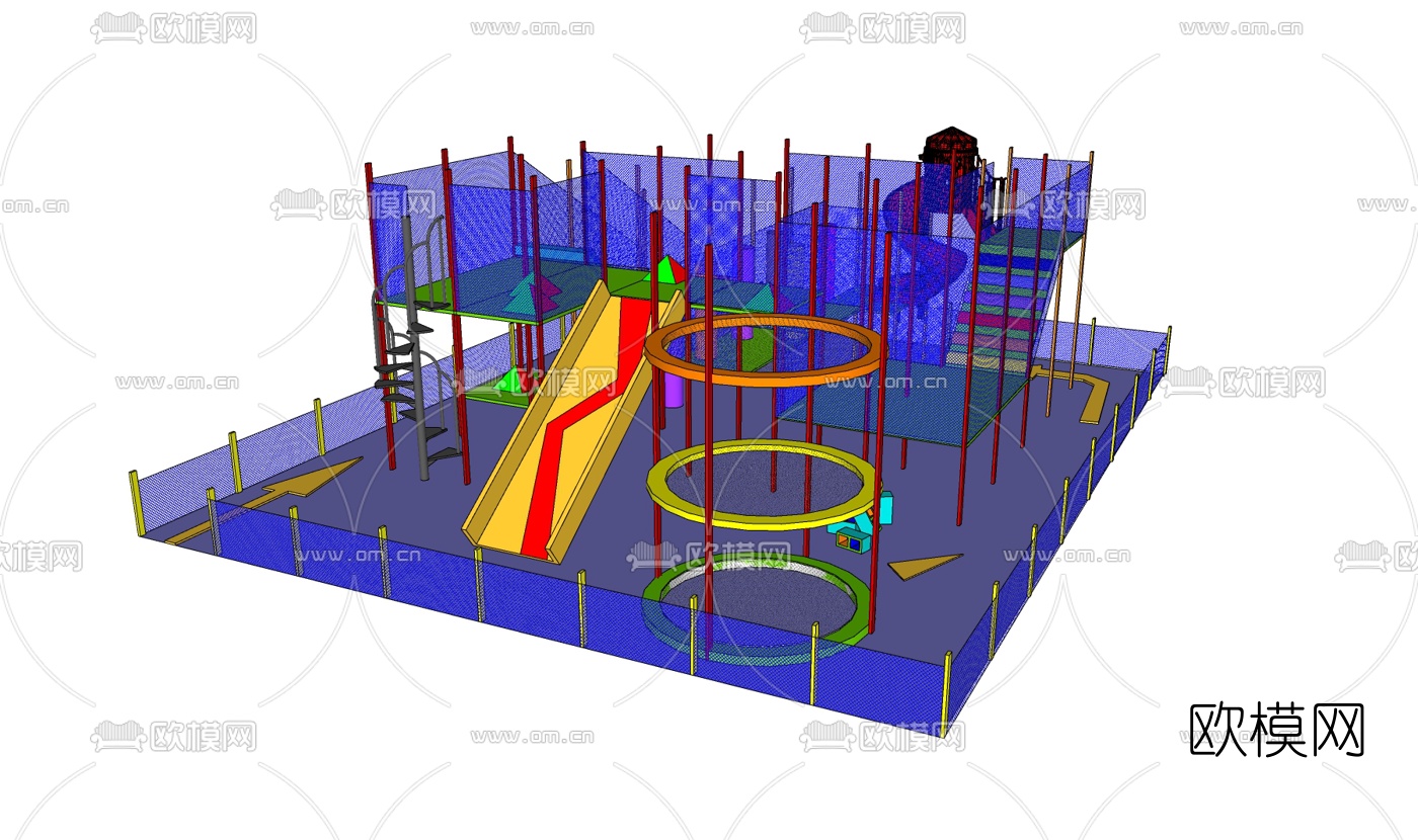 现代儿童滑梯游乐设备免费su模型下载