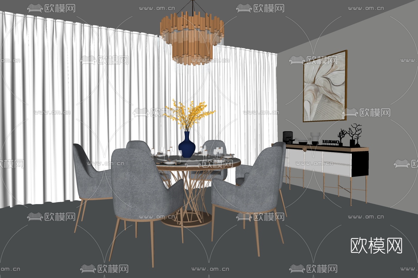 现代轻奢餐桌椅su模型