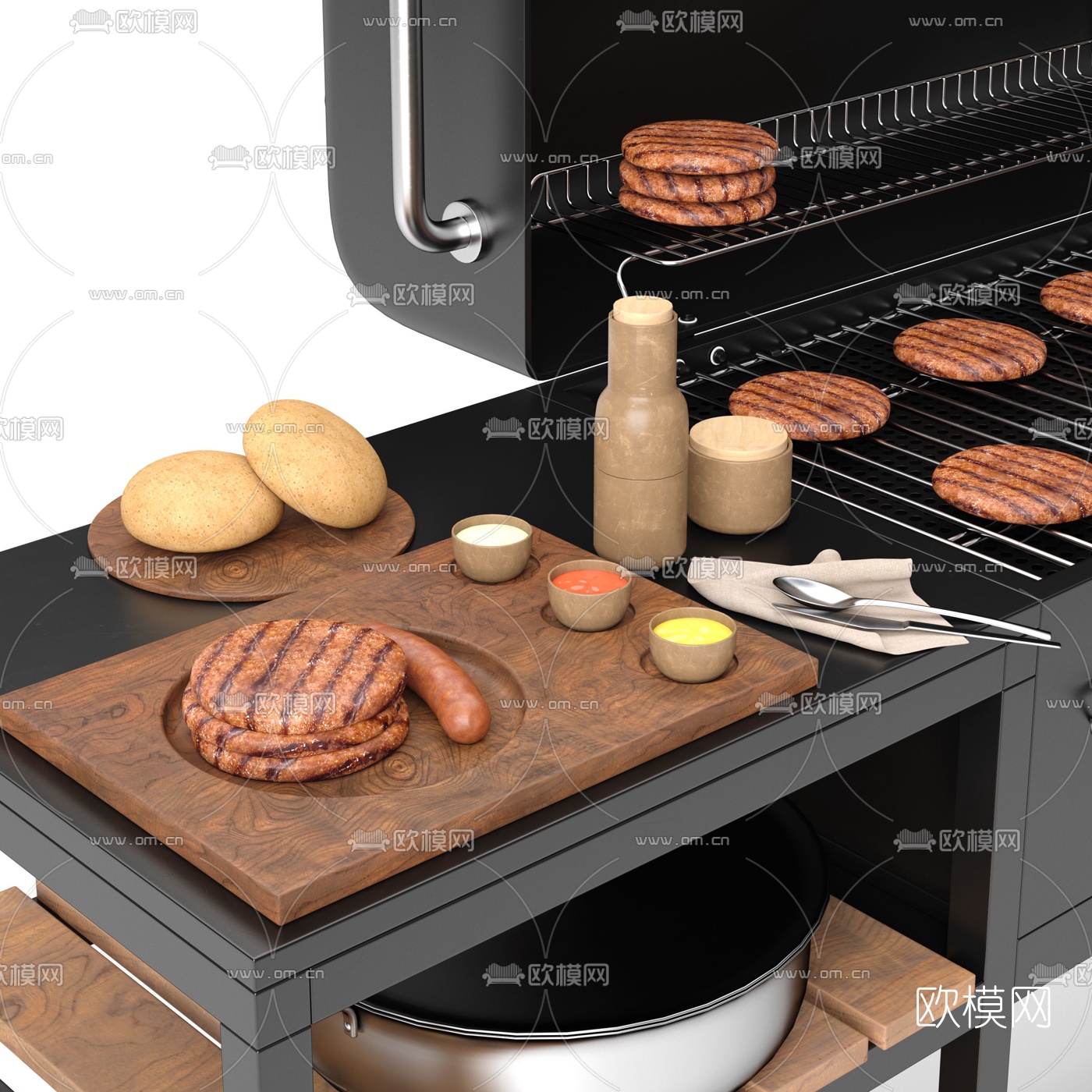 现代烧烤炉操作台3d模型下载（渲染图4）