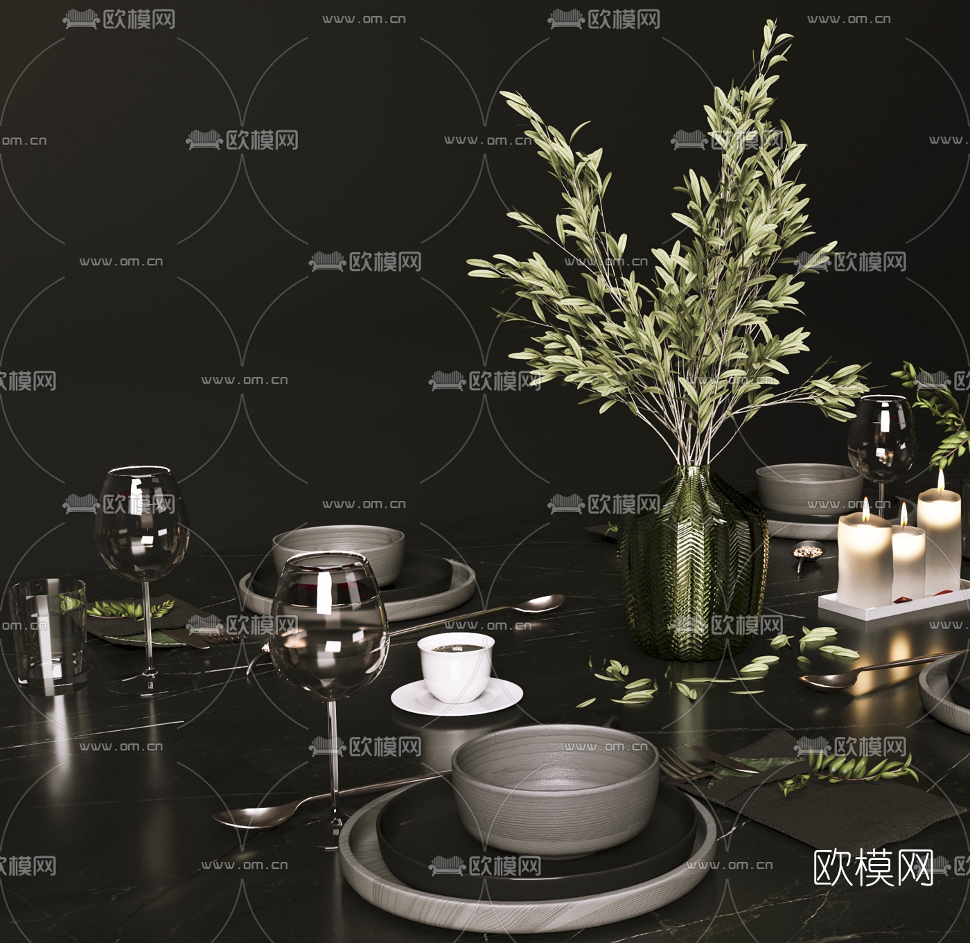 现代刀叉碗碟餐具3d模型