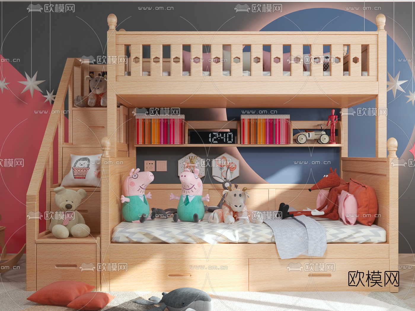 现代上下儿童床3d模型下载（渲染图1）