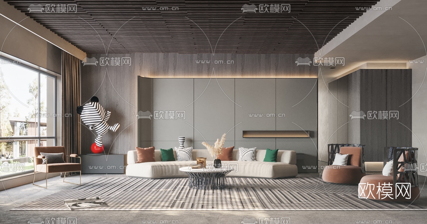 现代布艺弧形沙发组合3d模型下载