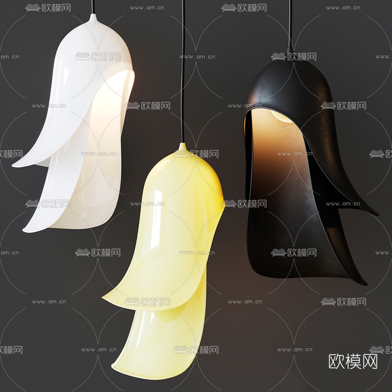 现代黑白小吊灯3d模型