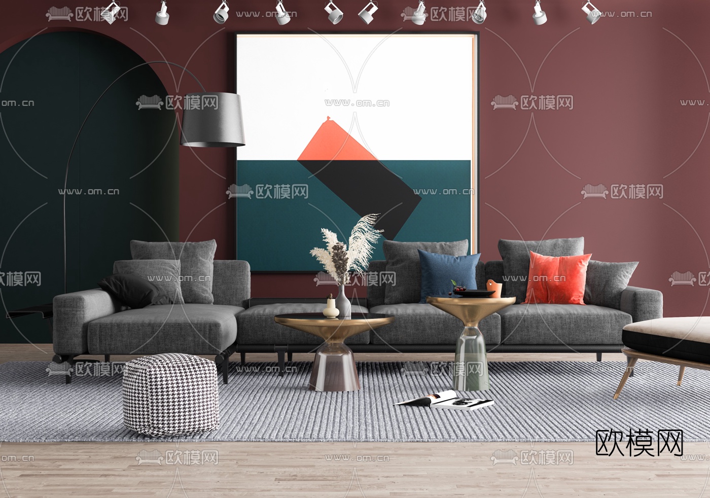 北欧布艺转角沙发组合3d模型