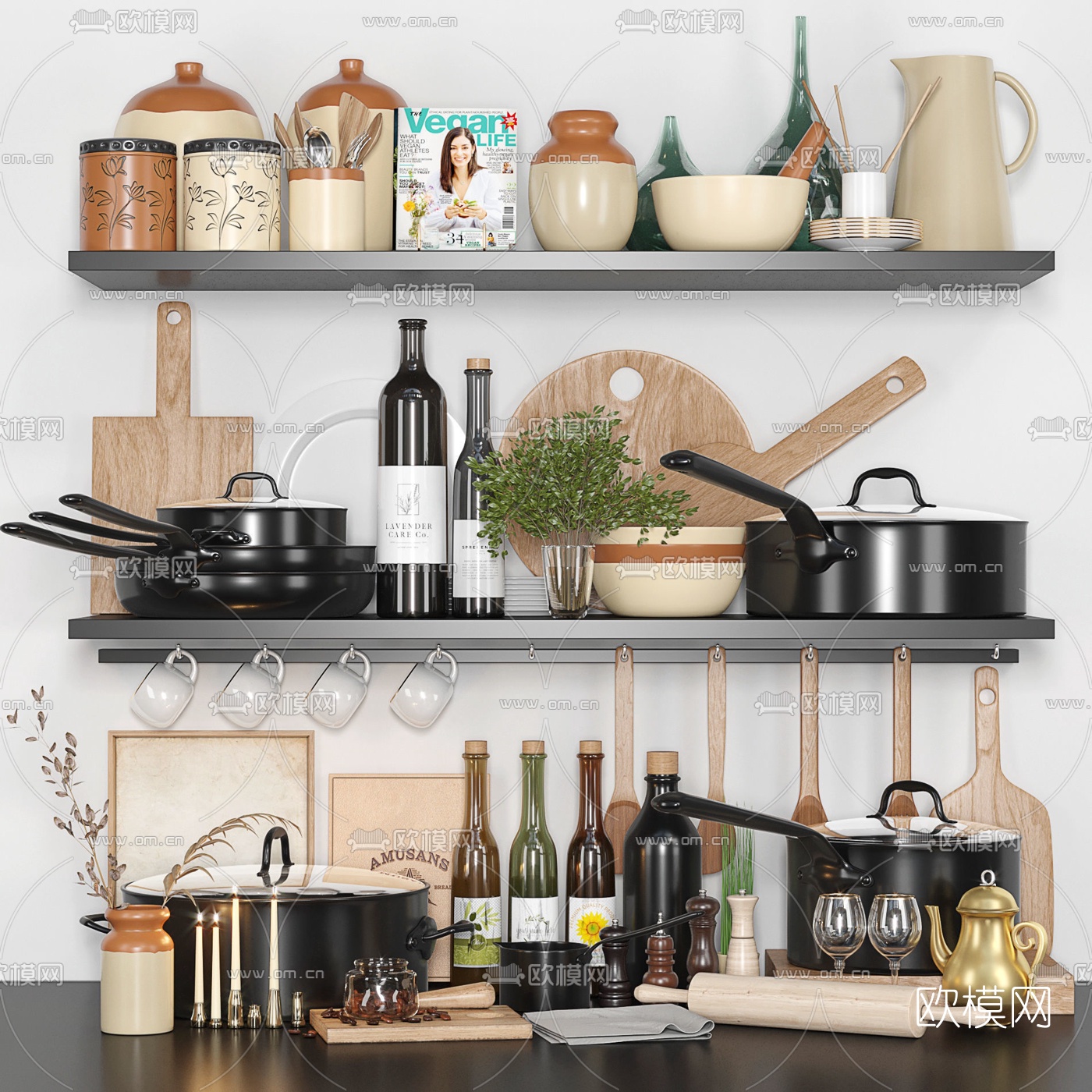 北欧厨房厨具餐具3d模型下载（渲染图1）