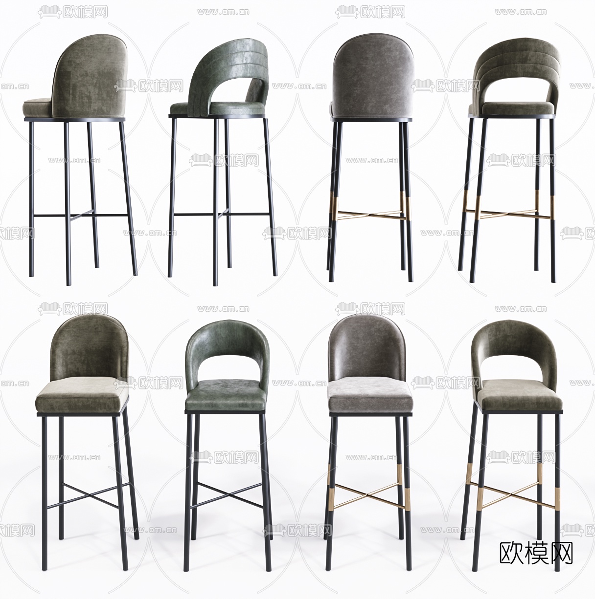 现代绒布吧台椅3d模型下载
