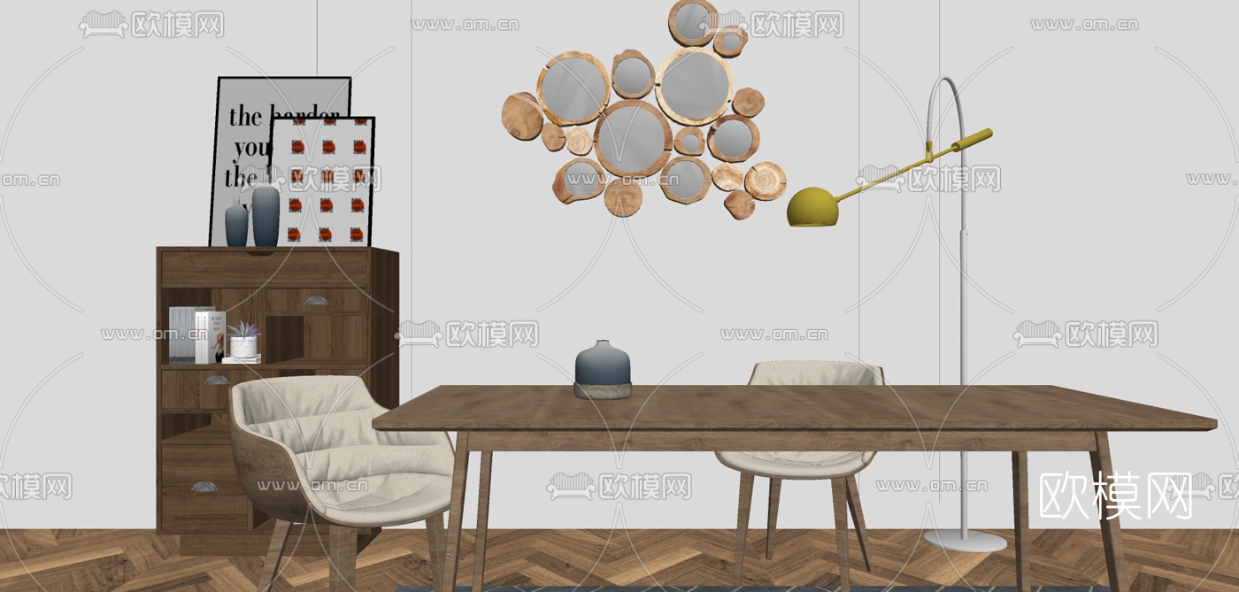 现代书桌椅su模型下载