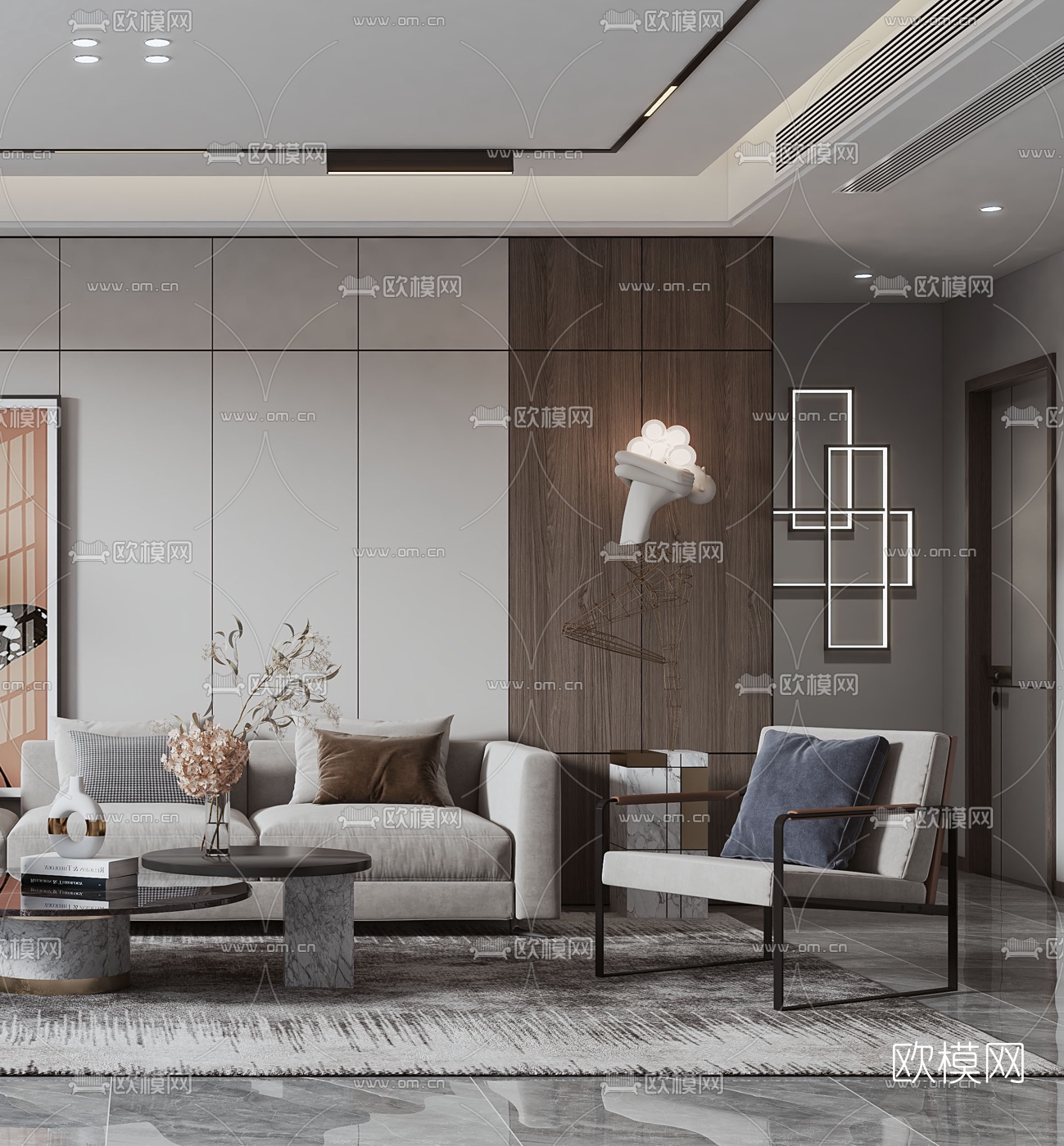现代布艺转角沙发组合3d模型