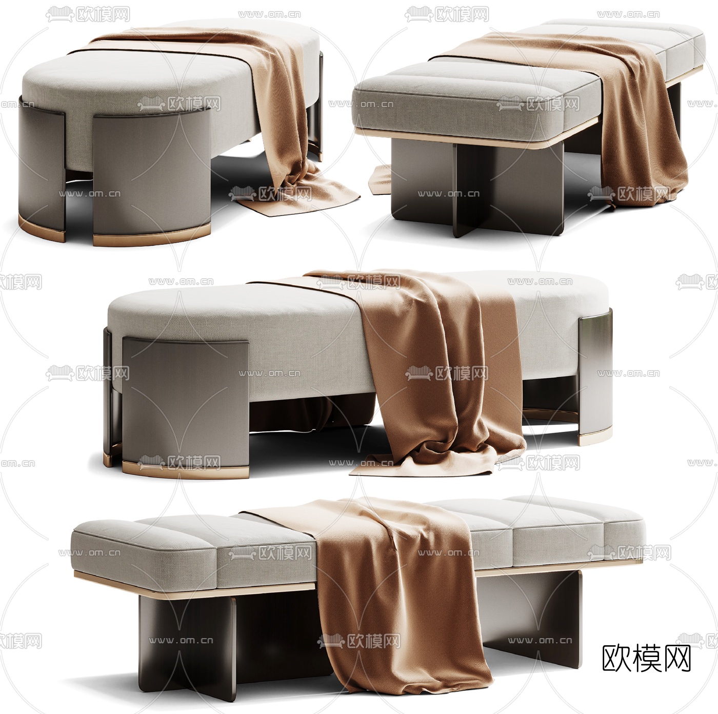 现代布艺床尾凳脚踏3d模型下载（渲染图1）