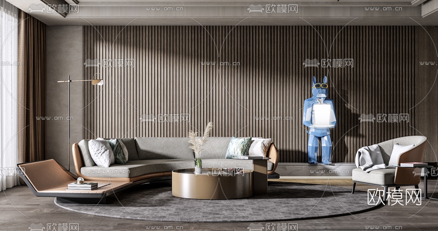 现代布艺弧形沙发组合3d模型-免费3dmax模型库-欧模网